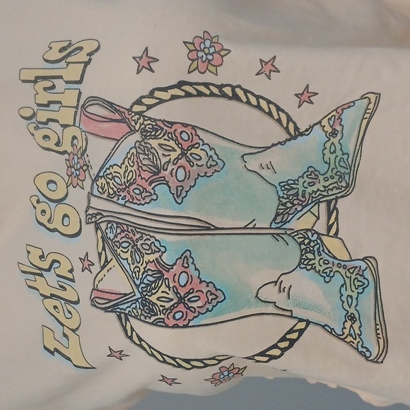 Cropped sleeveless top, let's go girls logo, peach color, pre-loved excellent co - Picture 2 of 4